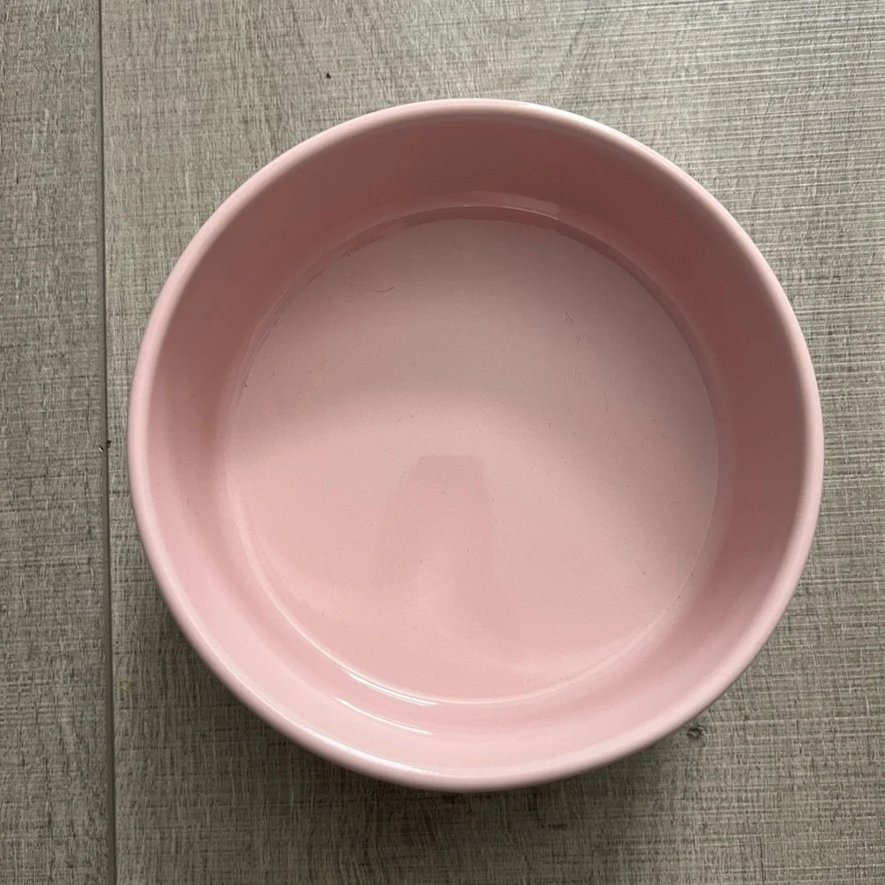 Pink Dog Bowl with Black Bone Design